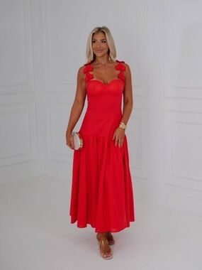 Floral Applique Sweetheart Midi Dress